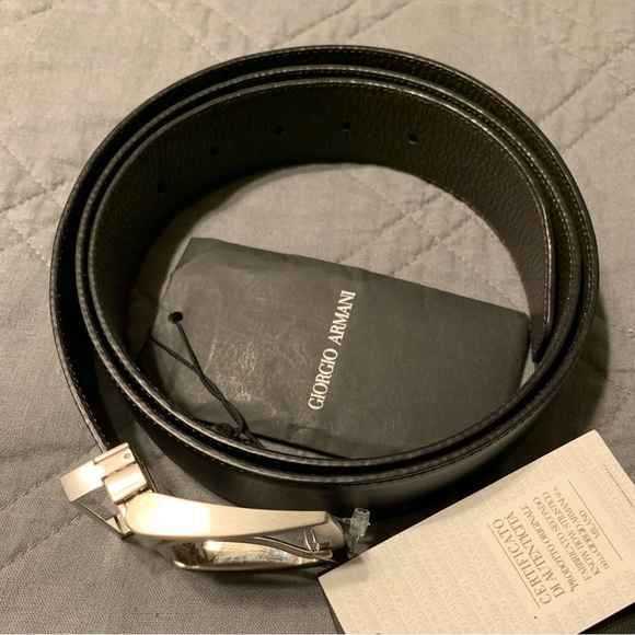 Giorgio Armani Black & Brown Reversible Leather Silvertone Belt $325 NWT - Picture 5 of 7